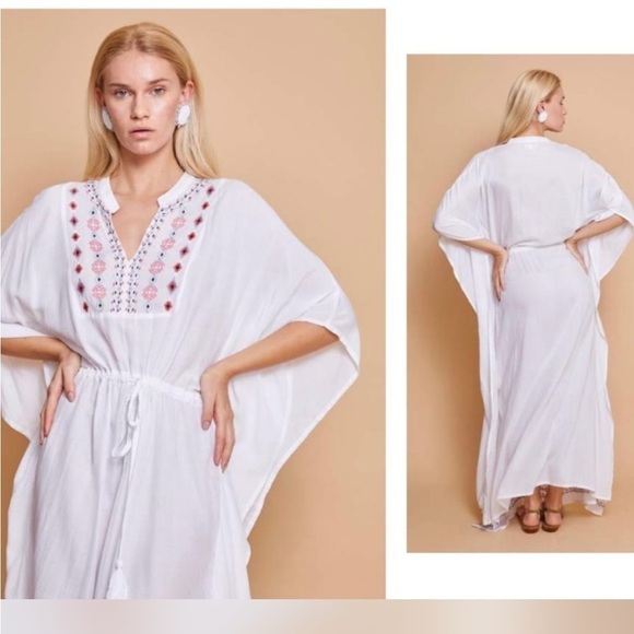 Guadalupe Design | NWT Gracie Viscose Embroidered Kaftan Beach Coverup Dress OS - Picture 1 of 17